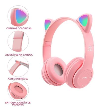 Fone Orelha de Gato Headphone Bluetooth Sem fio Led Tiara Rosa Cód. 1828 -  Xtrad - Headphone com Fio - Magazine Luiza