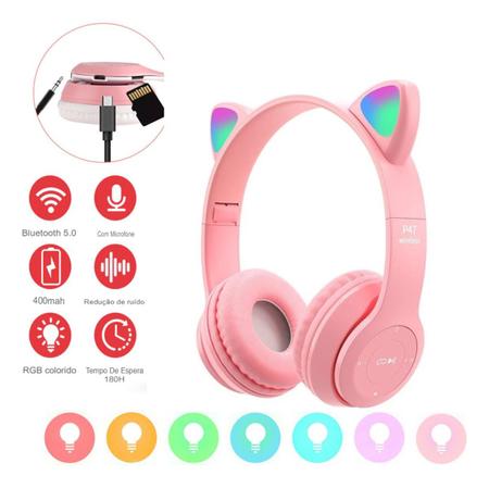 Fone De Gatinho Rosa Com Orelhinha Led Bluetooth - Cat 23 - Fone de Ouvido  Bluetooth - Magazine Luiza