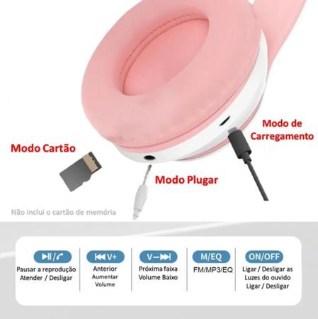 Fone De Gatinho Rosa Com Orelhinha Led Bluetooth - Cat 23 - Fone de Ouvido  Bluetooth - Magazine Luiza