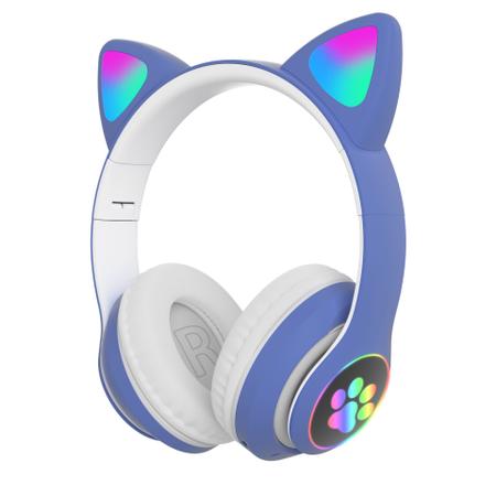 Imagem de Fone Gatinho Sem Fio Bluetooth Infantil Gato Led Dobrável - AZUL- ALTERNADOS - Preto