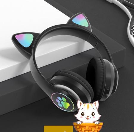 Imagem de Fone Gatinho Sem Fio Bluetooth Infantil Gato Led Dobrável - Preto - ALTERNADOS - Preto