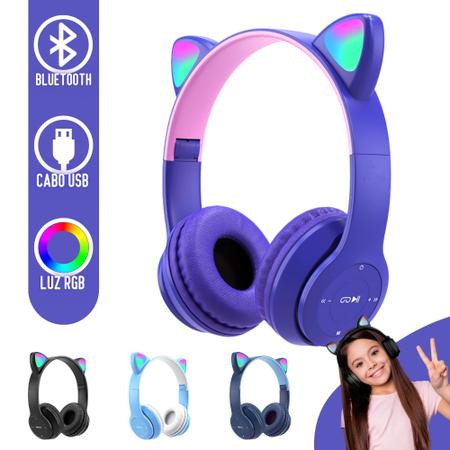 Fone De Ouvido Rosa Azul Roxo Preto Gatinho Bluetooth Led Orelha Gato  Dobrável sem Fio - AliExpress