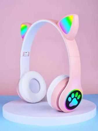 Headphone Fone Orelha Gato Colorido Led Smartphone Geek Gamer Gatinho