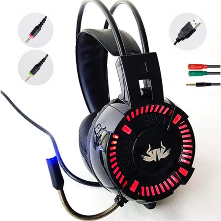 Fone gamer Headset Microfone com Redução de Ruído LED para PS4 Xbox one Pc  Notebook Smartphone