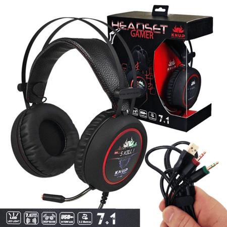 Imagem de Fone Microfone Sistema Som virtual 7.1 Jogos Gamer Com Adaptador KP401