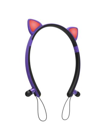 Fone Orelha de Gato Headphone Bluetooth Sem fio Led Tiara Azul Cód