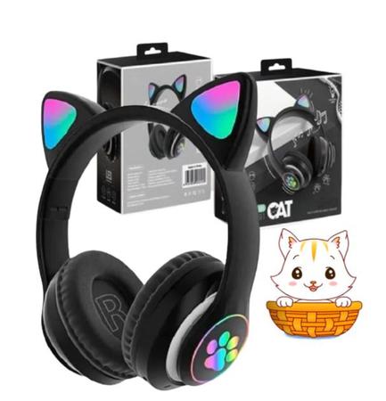 Fone Orelha de Gato Headphone Bluetooth Sem fio Led Tiara Azul Cód