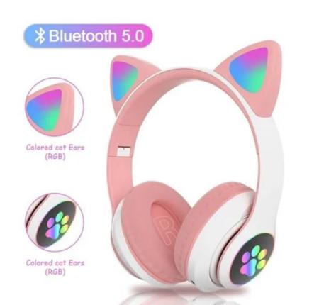 Fone Orelha De Gato Headphone Gatinho Com Led Fone Bluetooth Dobrável -  E_IDEIAS ONLINE