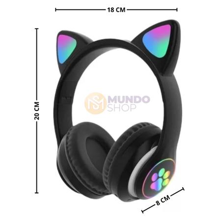 Imagem de Fone Ouvido Bluetooth Sem Fio Gatinho Com Luz Led Música Infantil Orelha Gato Cat Over-ear Menina Cor Wireless  Presente Teen Dia das Crianças