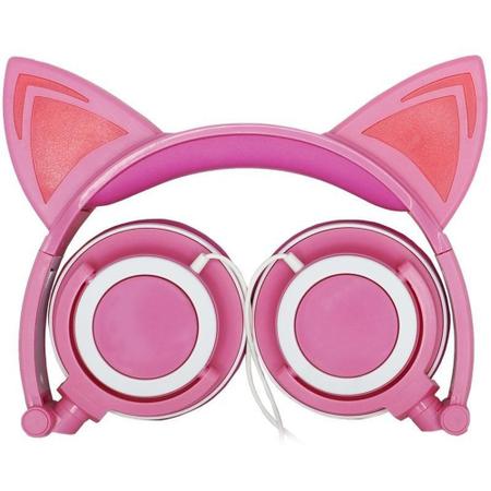 Imagem de Fone Ouvido Headphone Com Fio Estéreo Orelha Gato Gatinho Led Infantil P2 Exbom Hf-c22 Rosa Branco