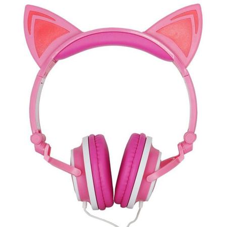 Imagem de Fone Ouvido Headphone Com Fio Estéreo Orelha Gato Gatinho Led Infantil P2 Exbom Hf-c22 Rosa Branco