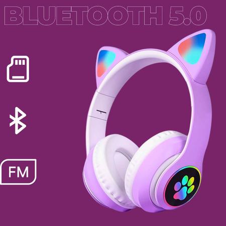 Fone Ouvido Headphone Orelha Gato Bluetooth Dobravel Led Anúncio com  variação - E_IDEIAS ONLINE