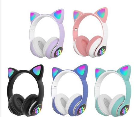 Fone De Ouvido Orelha De Gato Headphone Ear Cat Led Bluetooth Colorido  Lt9003 Luuk Young - LUUK YOUNG Comércio Eletrônico