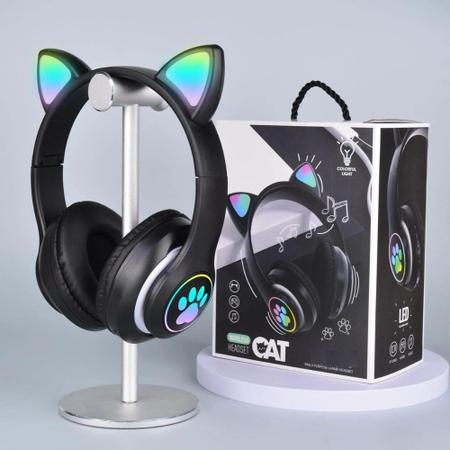 Imagem de Fone Ouvido Headphone Orelha Gato Bluetooth Infantil e Pulseira Led