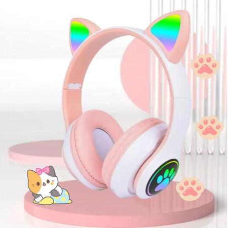 Imagem de Fone Ouvido Headphone Orelha Gato Bluetooth Infantil P2 Led