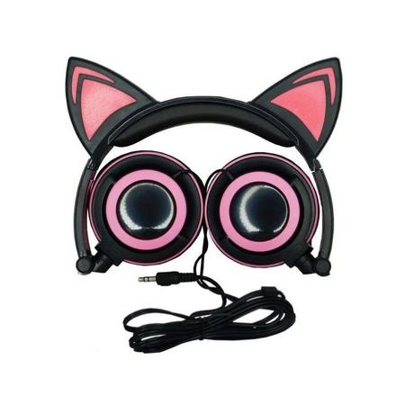 Imagem de Fone ouvido orelha de gato c/led  exbom hf-c22 preto/rosa