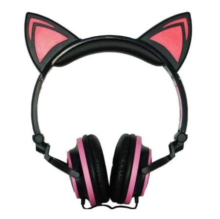 Imagem de Fone ouvido orelha de gato c/led  exbom hf-c22 preto/rosa