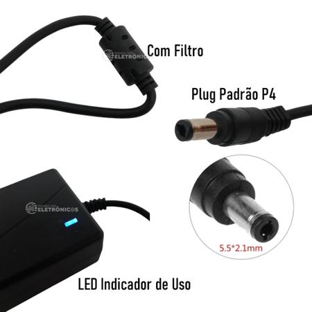 Imagem de Fonte 12V 5A Com Proteção de Sobrecarga e Filtro Bivolt Para Fita LED Câmeras Segurança SIGMAF512