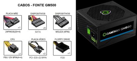 Fonte Gamemax 500W, 80 Plus Bronze - GMX GM500