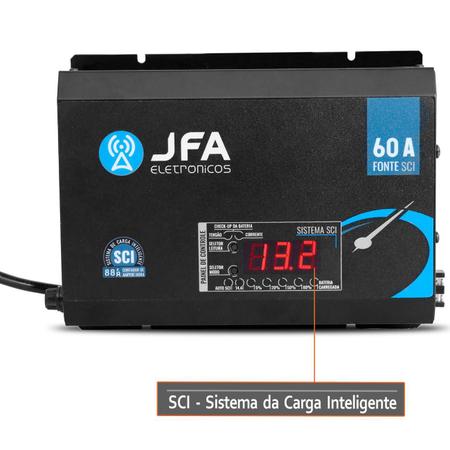 Imagem de Fonte Automotiva JFA 60A Slim 3000W Bivolt Carregador Bateria Display Voltímetro Amperímetro