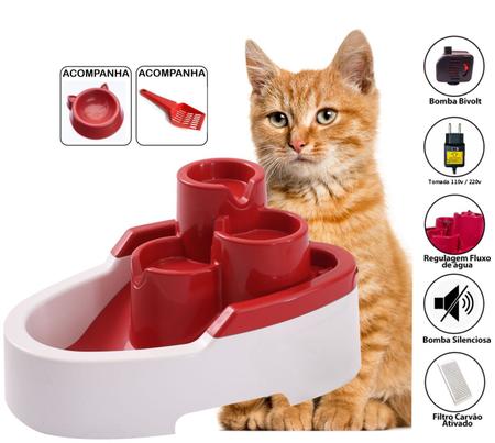 Imagem de Fonte Bebedouro Caes E Gatos 3 Cascatas Vermelho