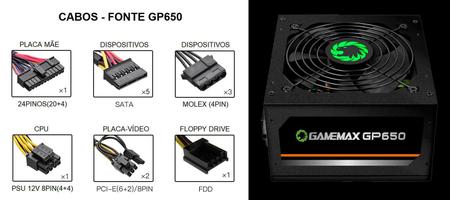 Fonte Gamemax 650w 80 Plus Bronze GP650 PFC Ativo C/ Cabo - Fonte de  Alimentação - Magazine Luiza