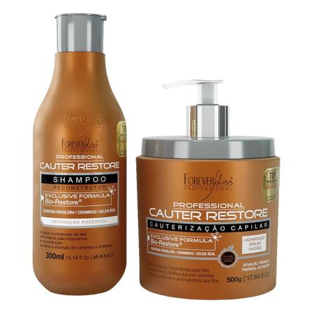 Imagem de Forever Liss Kit Cauterização Shampoo Cauter Restore 300ml, Máscara 500g