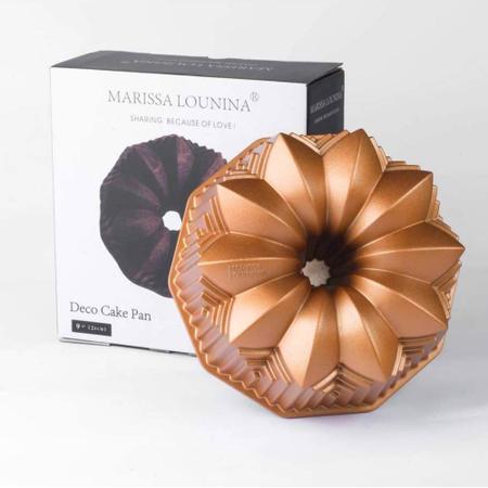 Imagem de Forma de Bolo Pudim Deco Marissa Lounina 23,5x9 cm Alumínio Fundido Cobre Rosé Gold Cozinha Premium 