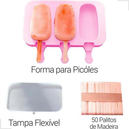 Imagem de Forma De Picolé Silicone Sorvete Molde Com 50 Palitos Tampa