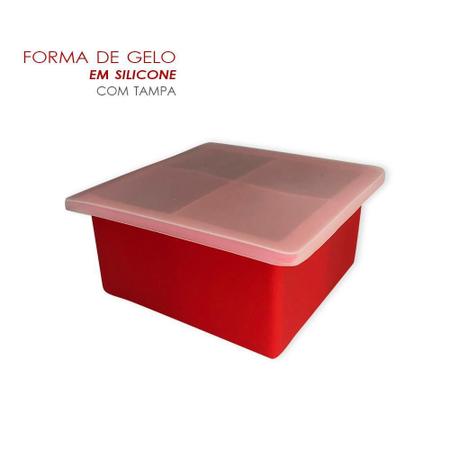 Imagem de Forma De Silicone Gelo Com Tampa Papinha 04 Cubos Grandes