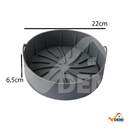 Imagem de Forma de Silicone Redonda Fritadeira Microondas C/ Alça Air Fryer Airfryer Micro-ondas Assadeira Aierfrye Fry