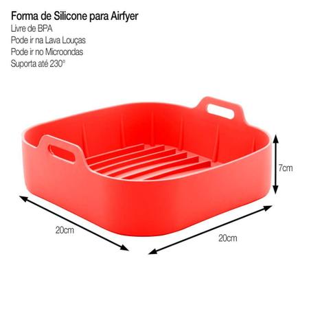 Forma Quadrada de Silicone P/ Airfryer Vermelho 20x20xA7cm - Lyor Imagem de Forma Quadrada de Silicone P/ Airfryer Vermelho 20x20xA7cm - Lyor