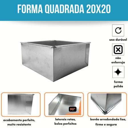 Forma De Bolo Quadrado 20x20x10 Cm Em Alumínio - ISAMAR - Formas e