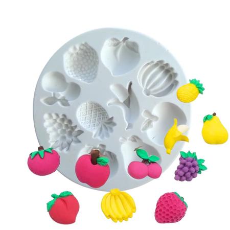 Imagem de Forma Silicone Frutas Morango Uva Maça Confeitaria Biscuit