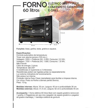Imagem de Forno De Bancada Elétrico Best Forno Plus 60l 60l Preto/bran