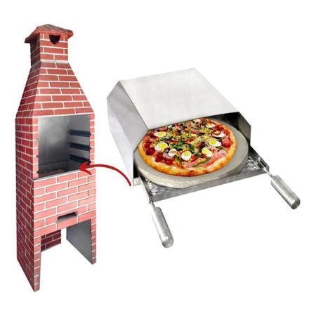 Imagem de Forno de Pizza Multiusos Em Inox Com Pedra Refratária Para Churrasqueiras  Ideal Para Pizza Costela Peixes Bolos Pães