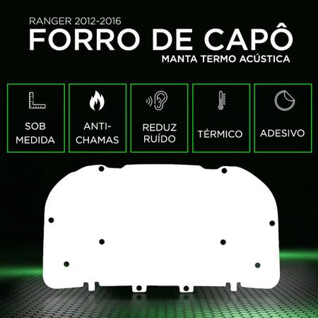 Imagem de Forro Capô Manta Termo Acústica Antirruído Ranger 2012 a 2016 Feltro Isolante 5mm Preto Antichamas Grud Gtc 5308
