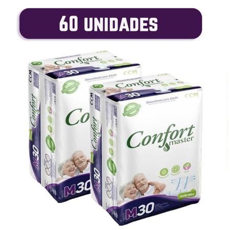 Imagem de Fralda Descartável Geriátrica Adulto Confort Master M Com 60 Unidades - 2 Pacotes com 30 Tiras