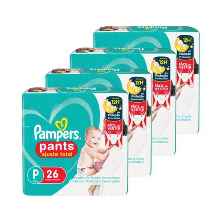 Imagem de Fralda Descartável Pampers, Pants Ajuste Total, Pacotão Pequena - 4 Pacotes com 26 Tiras