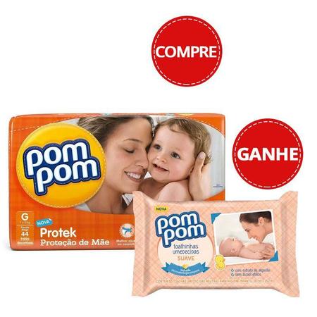 Imagem de Fralda Descartável Pom Pom Protek Mega G Ganhe Lenço Umedecido Pom Pom Protek