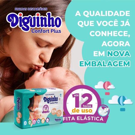 Imagem de Fralda Diguinho RN Confort Plus recém nascido ou prematuro 4 pacotes com 32 unidades