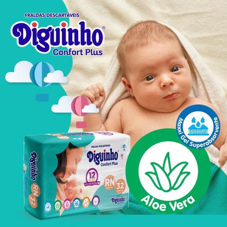 Imagem de Fralda Diguinho RN Confort Plus recém nascido ou prematuro 4 pacotes com 32 unidades
