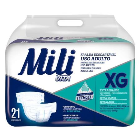 Imagem de Fralda Geriatrica Adulto Mili Vita Tam XG   21 Fraldas com Gel Super Absorvente Conforto e Proteção