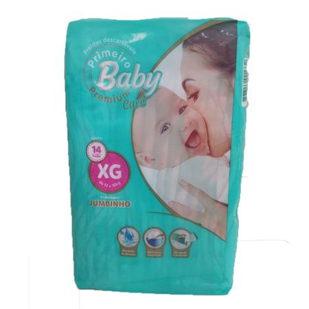 Imagem de Fralda Jumbinho Primeiro Baby Premium Care 12 Horas Proteção Fita Gruda e Desgruda XG 14 Unidades