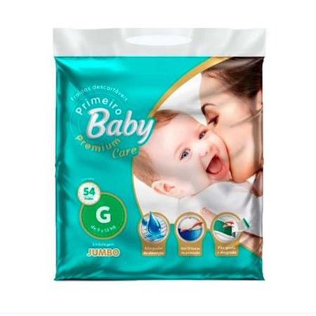 Imagem de Fralda Primeiro Baby Jumbo Premium Care 12 horas Proteção Fecho Gruda Desgruda G 54 Unidades