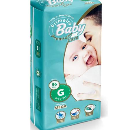 Imagem de Fralda Primeiro Baby Premium Care Mega Ate 12 Horas Fecho Elastico Abre e Fecha G 36 Unidades