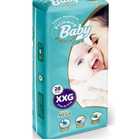 Imagem de Fralda Primeiro Baby Premium Care Mega Ate 12 Horas Fecho Elastico Abre e Fecha XXG 28 Unidades