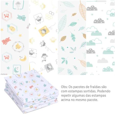 Imagem de Fralda Super Luxo Mami C/ Bainha Estampado para Bebê 70cm X 70cm Contém 05 Un