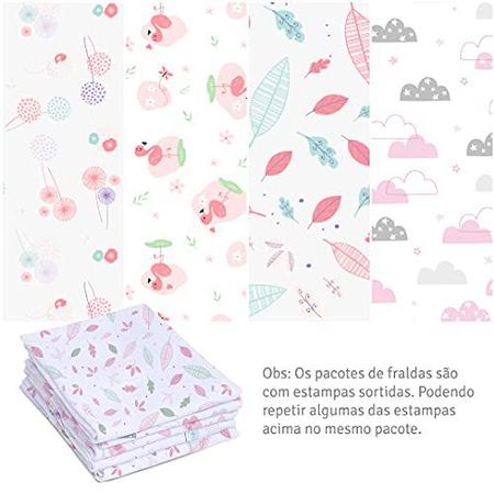 Imagem de Fralda Super Luxo Mami C/ Bainha Estampado para Bebê 70cm X 70cm Contém 05 Un