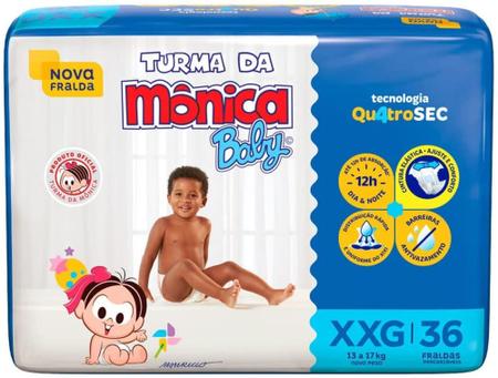 Imagem de Fralda Turma da Mônica Baby Tam. XXG 13 a 17 kg - kit 4 Pacotes Com 36 Unidades Cada